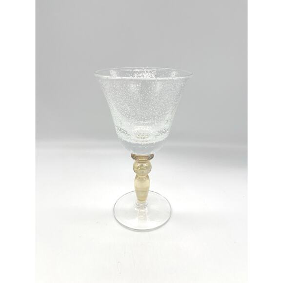 Pottery Barn PBY6 Water Goblet Amber Stem Bubble Glass Seeded 7.25” - Picture 1 of 5